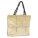 PRADA Beads Hand Bag Satin Cream Auth 114749-1