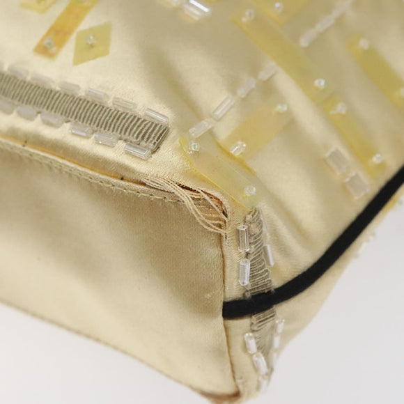 PRADA Beads Hand Bag Satin Cream Auth 114749
