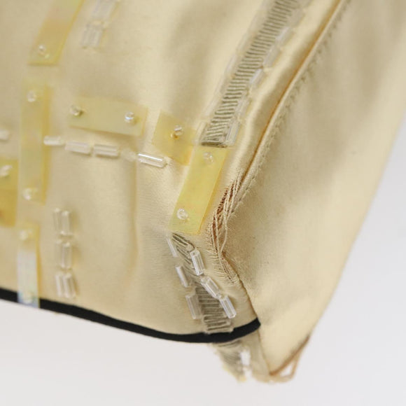 PRADA Beads Hand Bag Satin Cream Auth 114749