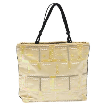 PRADA Beads Hand Bag Satin Cream Auth 114749 - 0