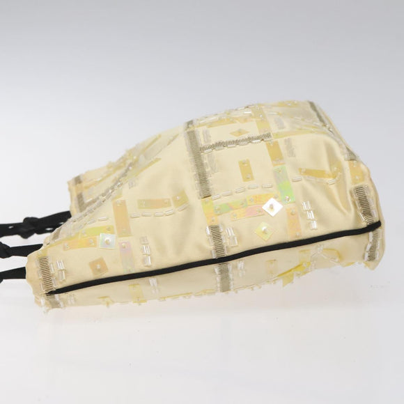 PRADA Beads Hand Bag Satin Cream Auth 114749