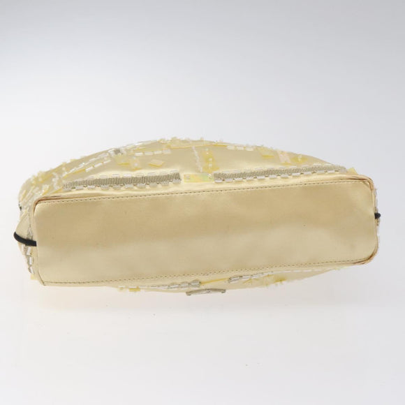 PRADA Beads Hand Bag Satin Cream Auth 114749