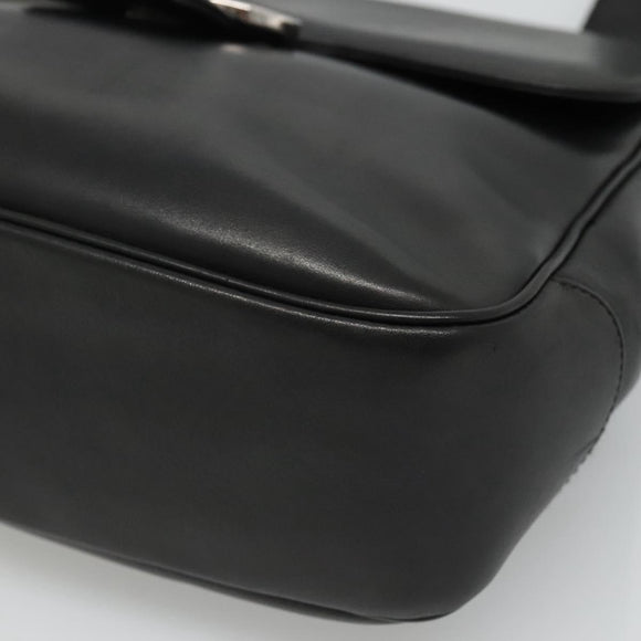 Salvatore Ferragamo Gancini Shoulder Bag Leather Black Silver Auth 114751