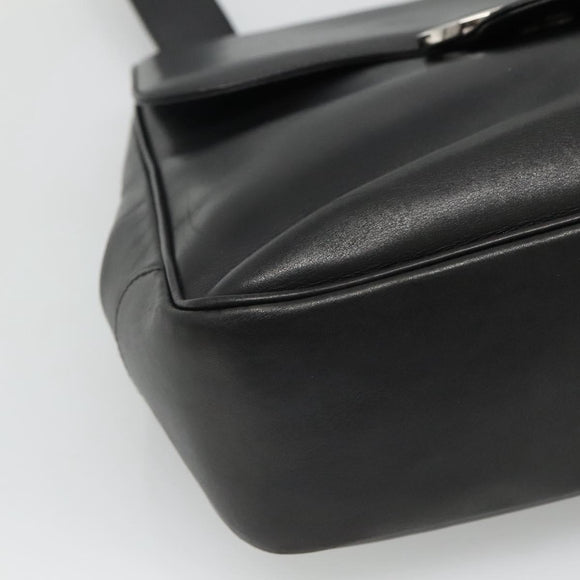 Salvatore Ferragamo Gancini Shoulder Bag Leather Black Silver Auth 114751