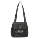 Salvatore Ferragamo Gancini Shoulder Bag Leather Black Silver Auth 114751-1