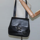 Salvatore Ferragamo Gancini Shoulder Bag Leather Black Silver Auth 114751-20