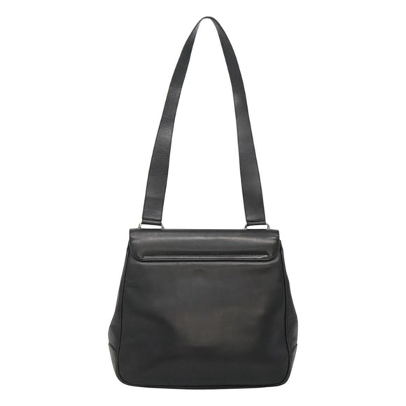 Salvatore Ferragamo Gancini Shoulder Bag Leather Black Silver Auth 114751