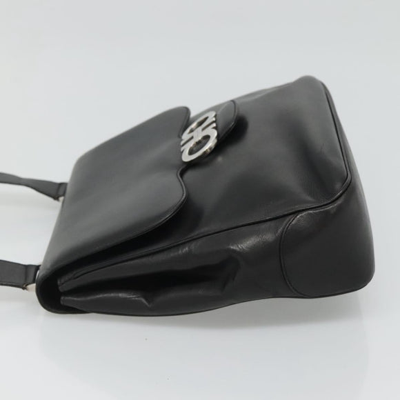 Salvatore Ferragamo Gancini Shoulder Bag Leather Black Silver Auth 114751