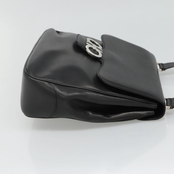 Salvatore Ferragamo Gancini Shoulder Bag Leather Black Silver Auth 114751