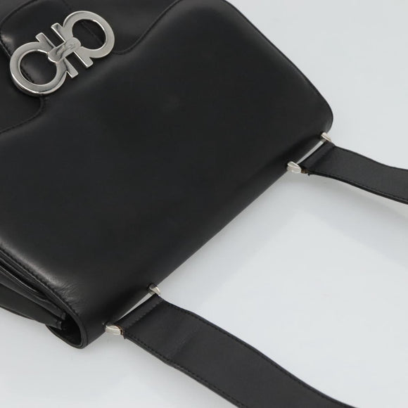 Salvatore Ferragamo Gancini Shoulder Bag Leather Black Silver Auth 114751