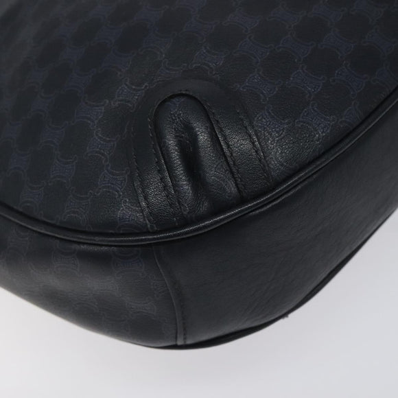 CELINE Macadam Canvas Shoulder Bag Leather Navy Gold Auth 114752