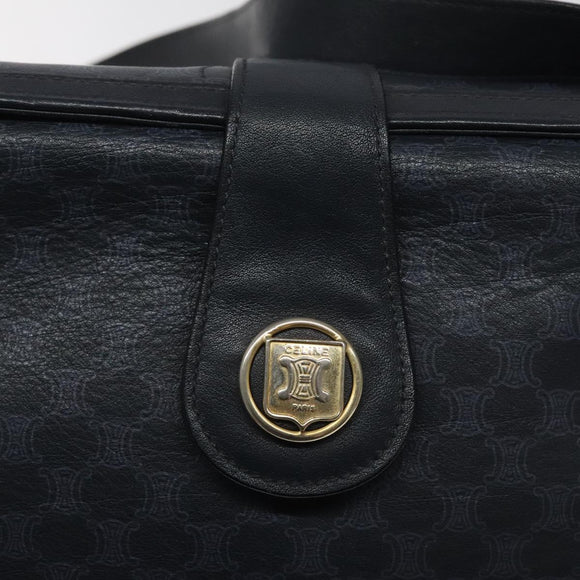 CELINE Macadam Canvas Shoulder Bag Leather Navy Gold Auth 114752