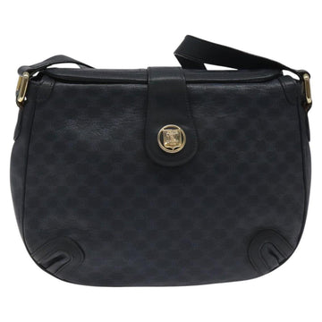 CELINE Macadam Canvas Shoulder Bag Leather Navy Gold Auth 114752 - 0