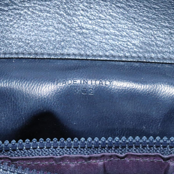 CELINE Macadam Canvas Shoulder Bag Leather Navy Gold Auth 114752