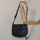 CELINE Macadam Canvas Shoulder Bag Leather Navy Gold Auth 114752-21