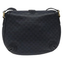 CELINE Macadam Canvas Shoulder Bag Leather Navy Gold Auth 114752-2