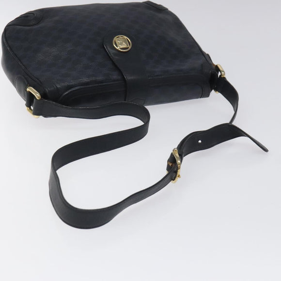 CELINE Macadam Canvas Shoulder Bag Leather Navy Gold Auth 114752