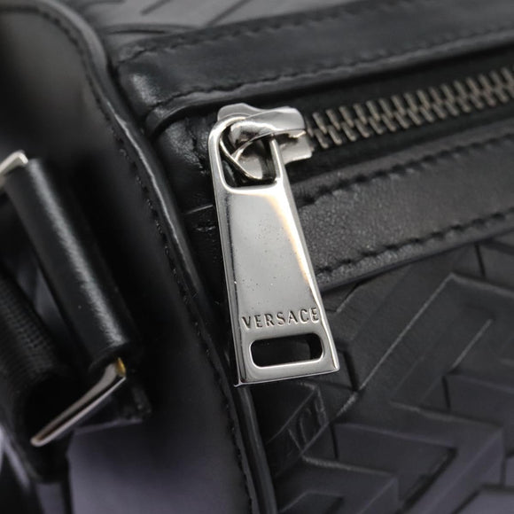VERSACE Shoulder Bag Leather Black Auth 114763