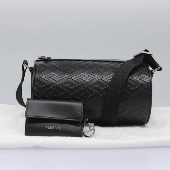 VERSACE Shoulder Bag Leather Black Auth 114763