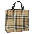 BURBERRY Nova Check Hand Bag PVC Beige Silver Auth 114766-1