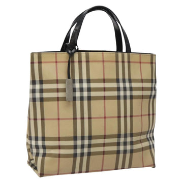 BURBERRY Nova Check Hand Bag PVC Beige Silver Auth 114766