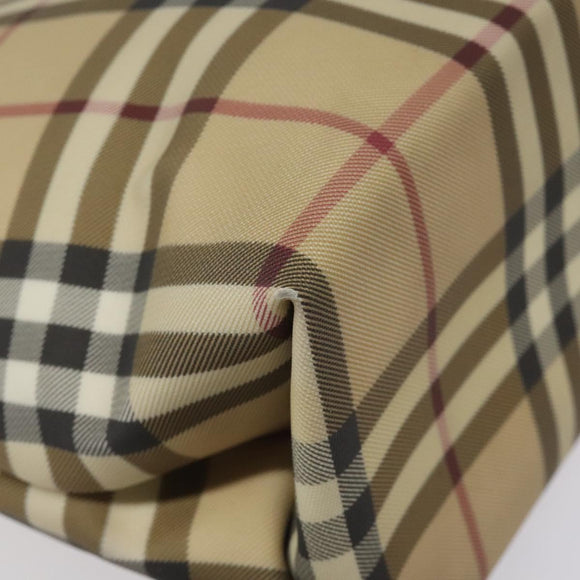 BURBERRY Nova Check Hand Bag PVC Beige Silver Auth 114766
