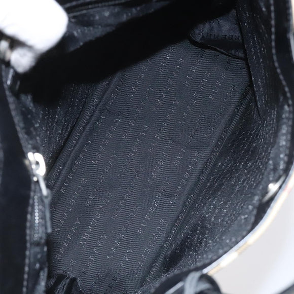 BURBERRY Nova Check Hand Bag PVC Beige Silver Auth 114766