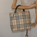 BURBERRY Nova Check Hand Bag PVC Beige Silver Auth 114766-21