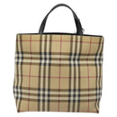 BURBERRY Nova Check Hand Bag PVC Beige Silver Auth 114766-2