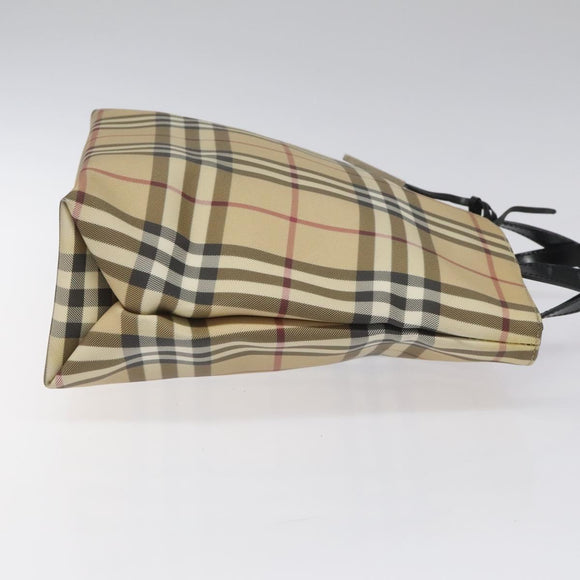 BURBERRY Nova Check Hand Bag PVC Beige Silver Auth 114766
