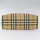BURBERRY Nova Check Hand Bag PVC Beige Silver Auth 114766-5