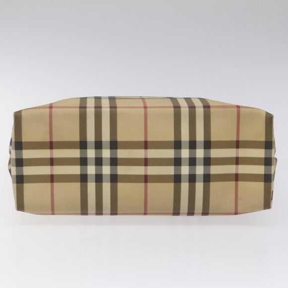 BURBERRY Nova Check Hand Bag PVC Beige Silver Auth 114766