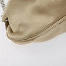 Salvatore Ferragamo Gancini Chain Shoulder Bag Satin Beige Silver Auth 114785-15