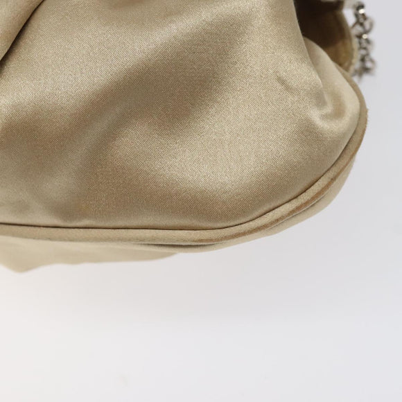Salvatore Ferragamo Gancini Chain Shoulder Bag Satin Beige Silver Auth 114785