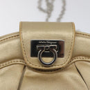 Salvatore Ferragamo Gancini Chain Shoulder Bag Satin Beige Silver Auth 114785-9