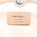 Salvatore Ferragamo Gancini Chain Shoulder Bag Satin Beige Silver Auth 114785-12