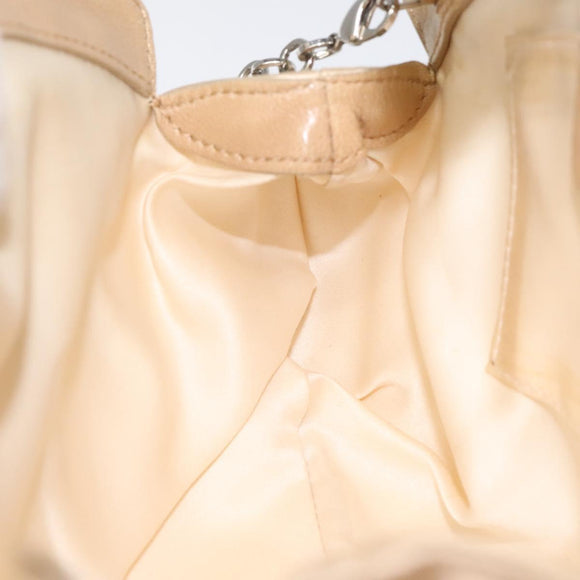 Salvatore Ferragamo Gancini Chain Shoulder Bag Satin Beige Silver Auth 114785