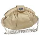 Salvatore Ferragamo Gancini Chain Shoulder Bag Satin Beige Silver Auth 114785-1