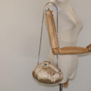 Salvatore Ferragamo Gancini Chain Shoulder Bag Satin Beige Silver Auth 114785-21