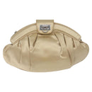 Salvatore Ferragamo Gancini Chain Shoulder Bag Satin Beige Silver Auth 114785-13