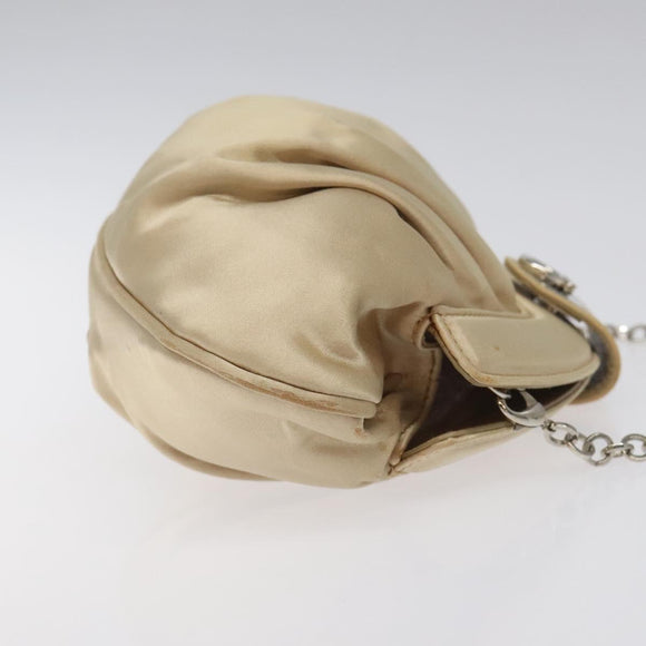 Salvatore Ferragamo Gancini Chain Shoulder Bag Satin Beige Silver Auth 114785