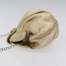Salvatore Ferragamo Gancini Chain Shoulder Bag Satin Beige Silver Auth 114785-4