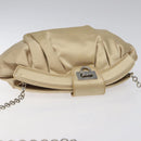 Salvatore Ferragamo Gancini Chain Shoulder Bag Satin Beige Silver Auth 114785-6