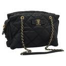 Salvatore Ferragamo Vara Quilted Chain Bag Leather Black Gold Auth 114789-1