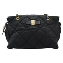 Salvatore Ferragamo Vara Quilted Chain Bag Leather Black Gold Auth 114789-13