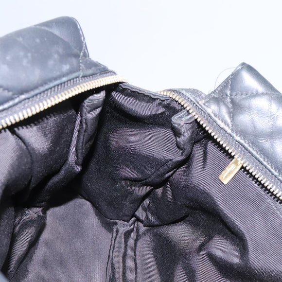 Salvatore Ferragamo Vara Quilted Chain Bag Leather Black Gold Auth 114789