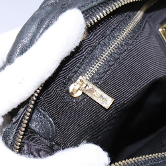 Salvatore Ferragamo Vara Quilted Chain Bag Leather Black Gold Auth 114789