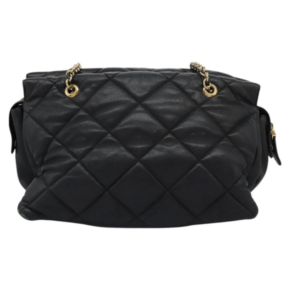 Salvatore Ferragamo Vara Quilted Chain Bag Leather Black Gold Auth 114789