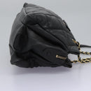 Salvatore Ferragamo Vara Quilted Chain Bag Leather Black Gold Auth 114789-4