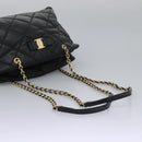Salvatore Ferragamo Vara Quilted Chain Bag Leather Black Gold Auth 114789-7